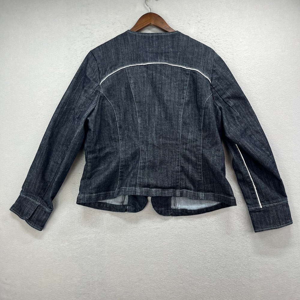 Ashley Stewart Denim Jacket Womens 16W Dark Blue Jean Zip Up Piping Plus Size - Picture 3 of 5
